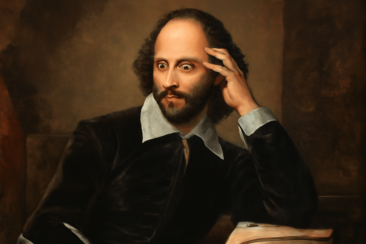 Artistic portrait of William Shakespeare in a contemplative pose