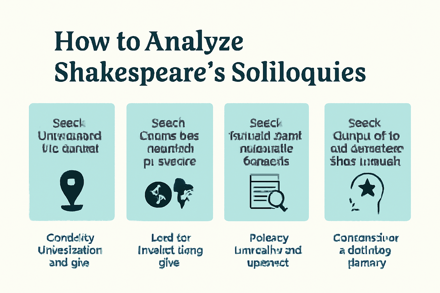 Infographic illustrating a step-by-step guide to analyzing Shakespeare’s soliloquies 