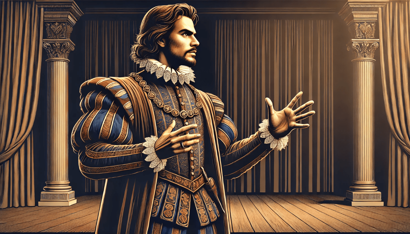 Actor portraying Richard III on stage in 16th-century costume