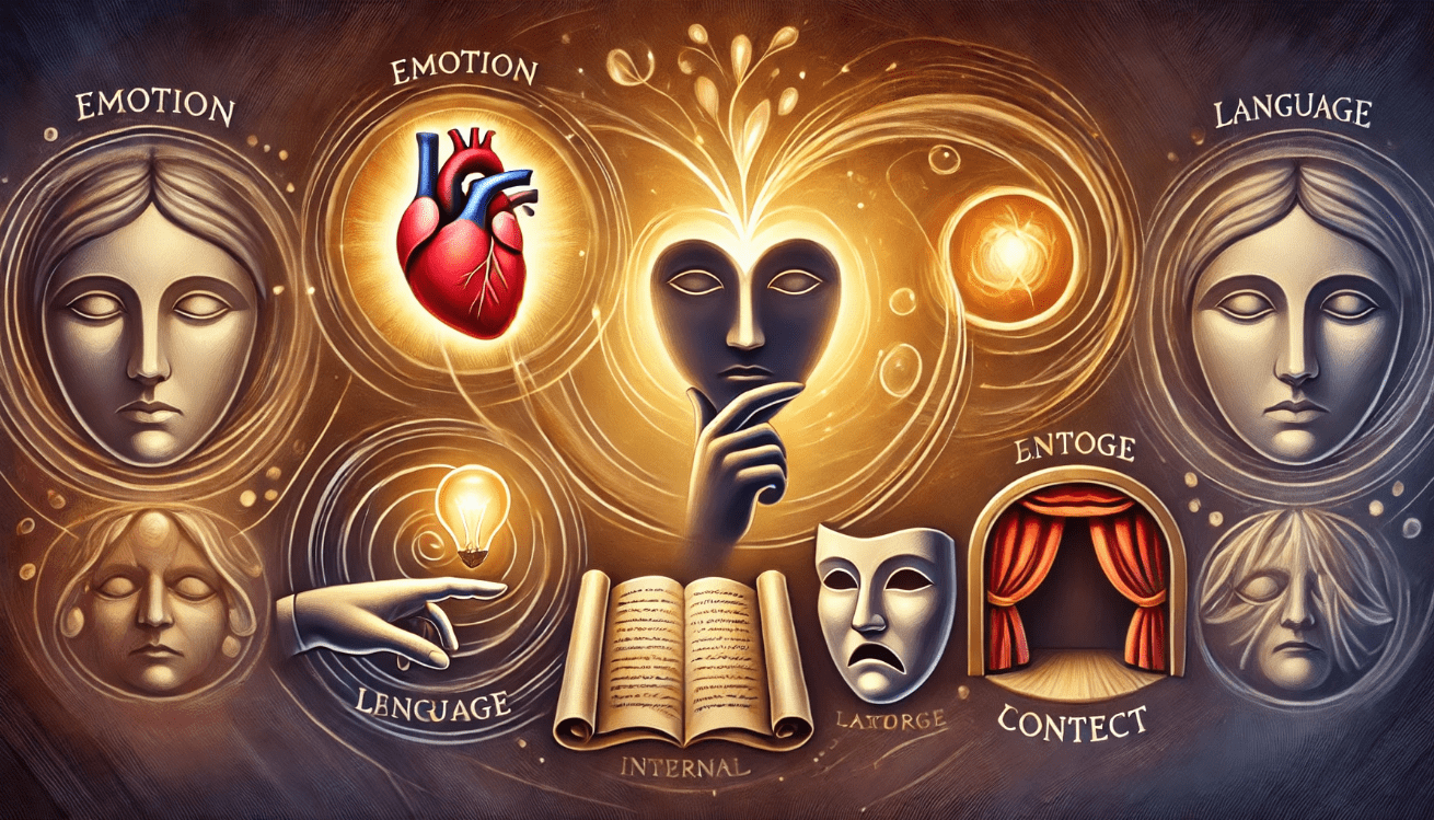 A stylized artistic concept featuring a thoughtful character’s face at the center,