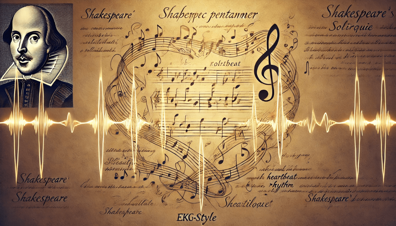 An elegant conceptual artwork featuring an aged parchment with Shakespearean calligraphy