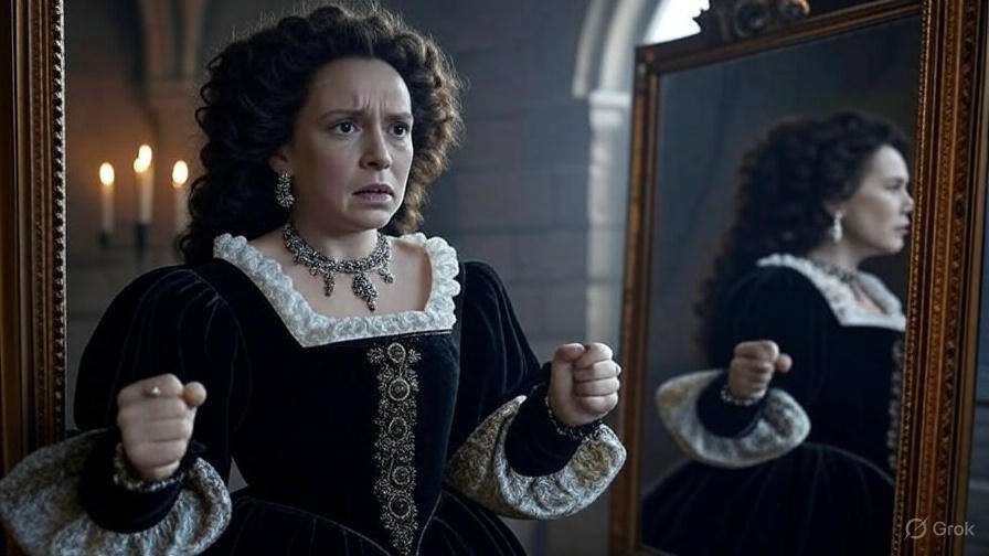 Renaissance noblewoman in dim candlelight