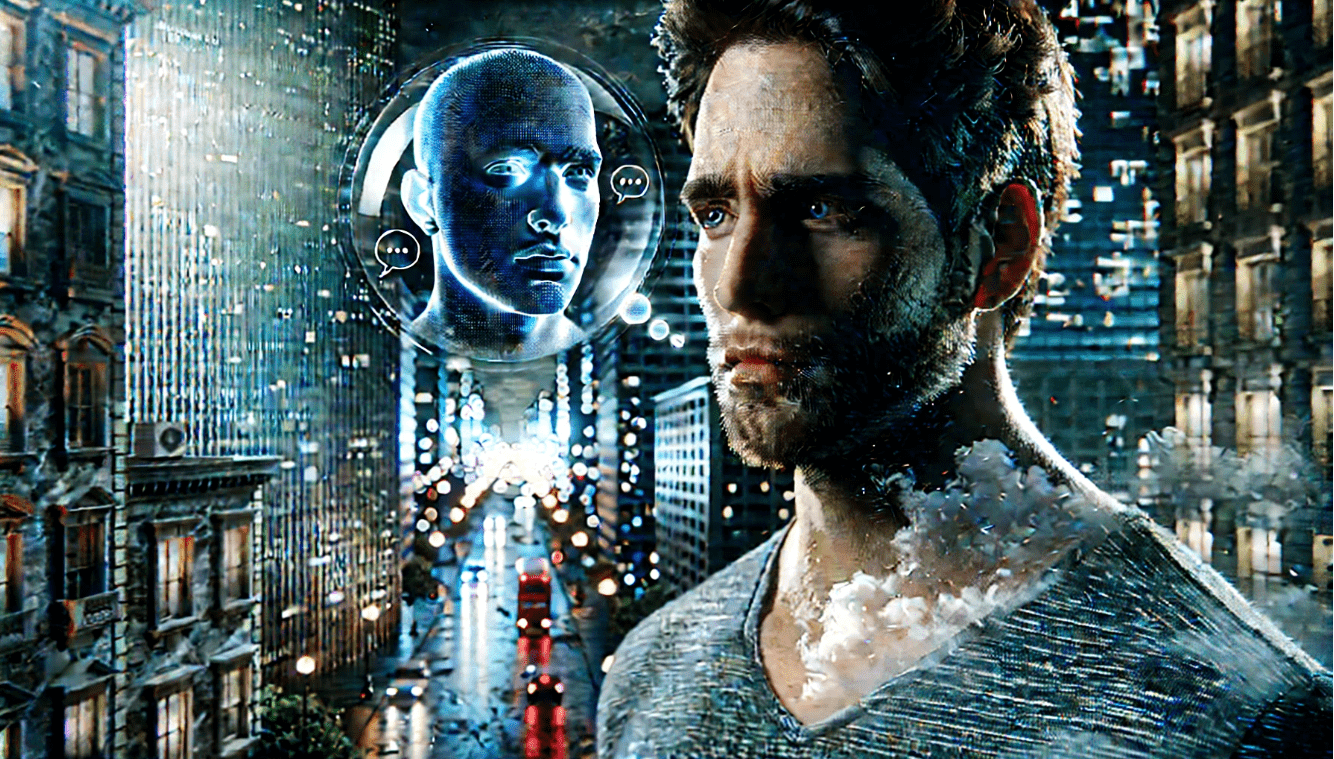 Modern film character delivering a voiceover monologue, influenced by Shakespearean soliloquies in storytelling.