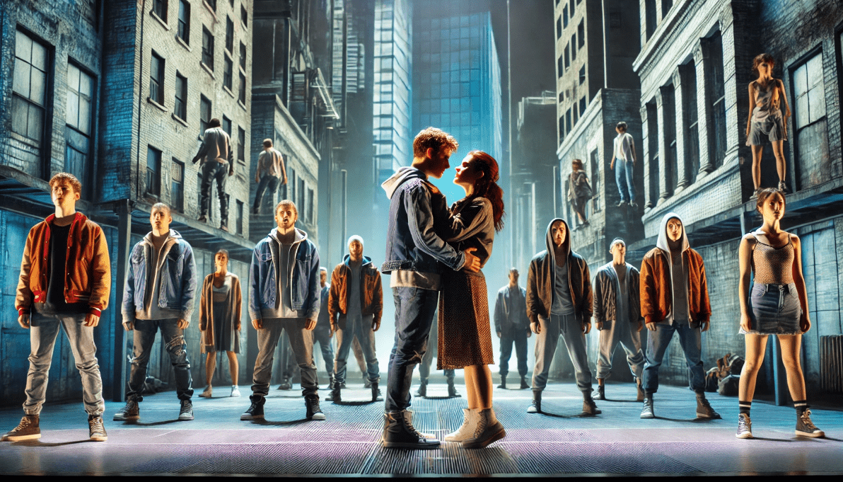 Modern adaptation of Romeo and Juliet, blending contemporary settings with Shakespearean themes of love and tragedy