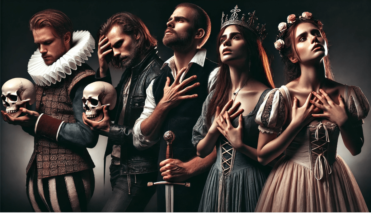 Actors portraying Shakespearean characters with complex emotions and internal struggles.