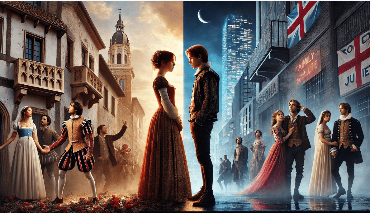 Comparison of Shakespeare’s 'Romeo and Juliet' and modern adaptations, highlighting universal themes