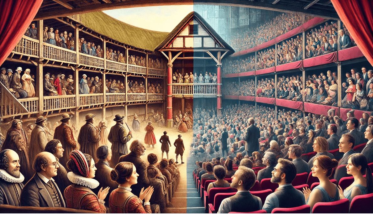 Evolution of theatre audiences from Shakespeare's Globe Theatre to modern-day performances