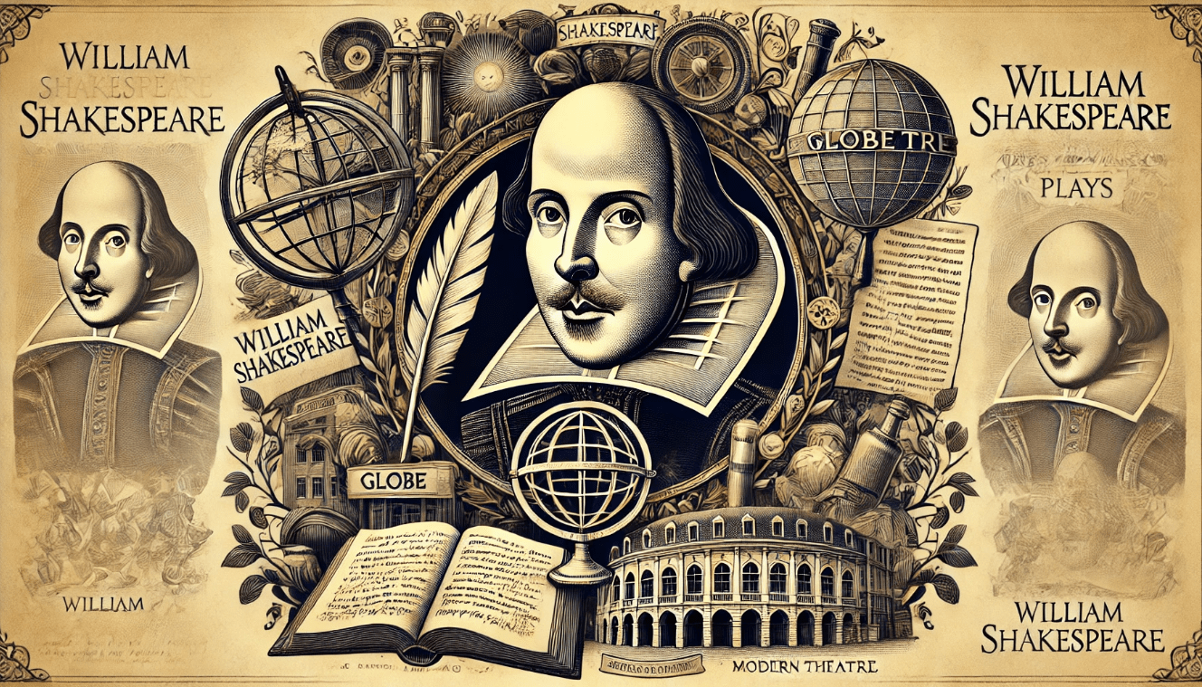 Shakespeare’s enduring influence on modern theatre traditions with Globe Theatre backdrop.