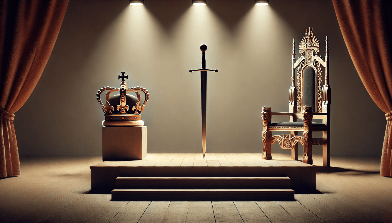 Symbolic props used in Shakespeare’s minimalist stage design, representing different settings.
