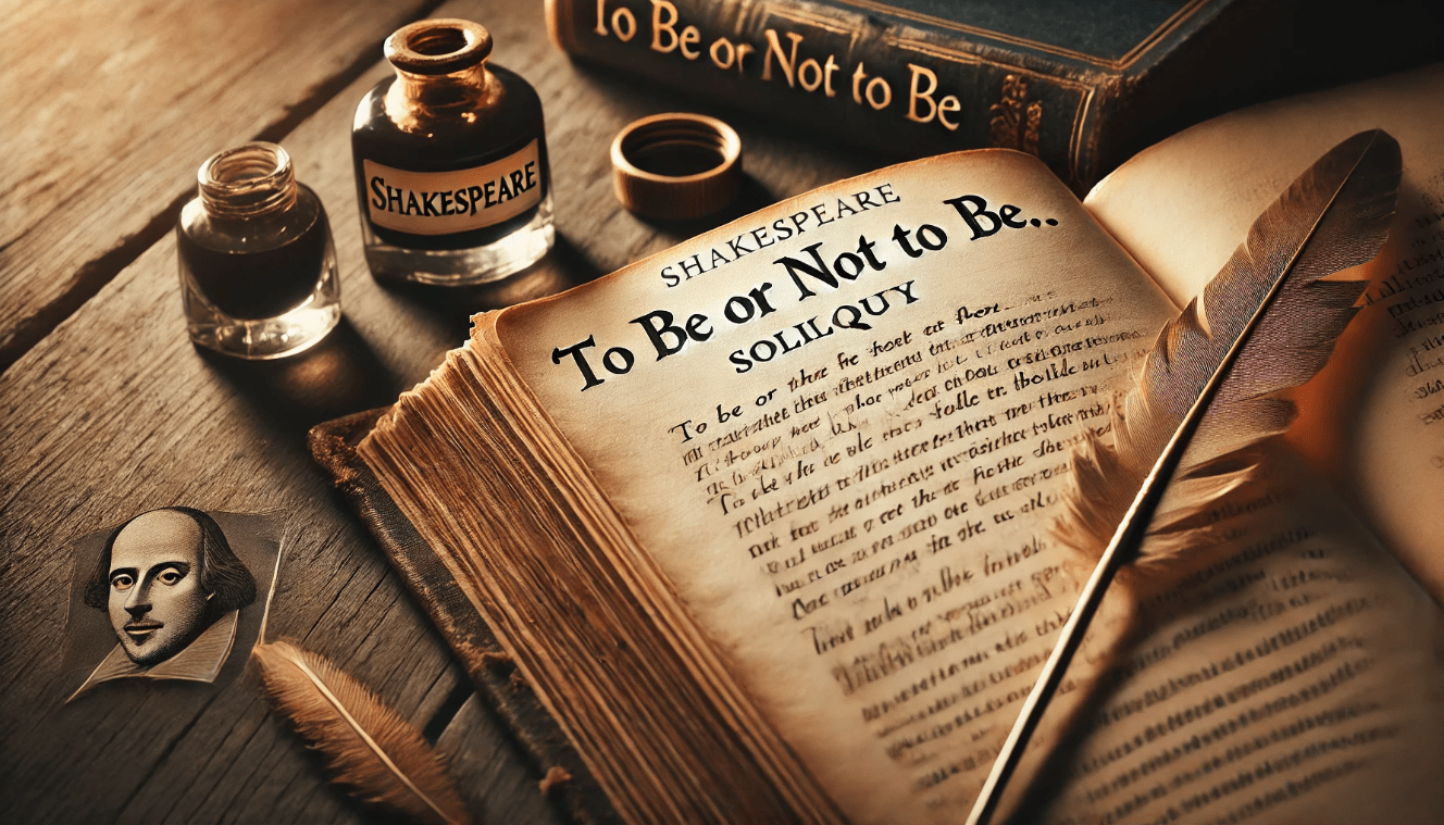 Shakespearean script with 'To be or not to be' soliloquy highlighted, symbolizing the enduring power of his language in theatre.