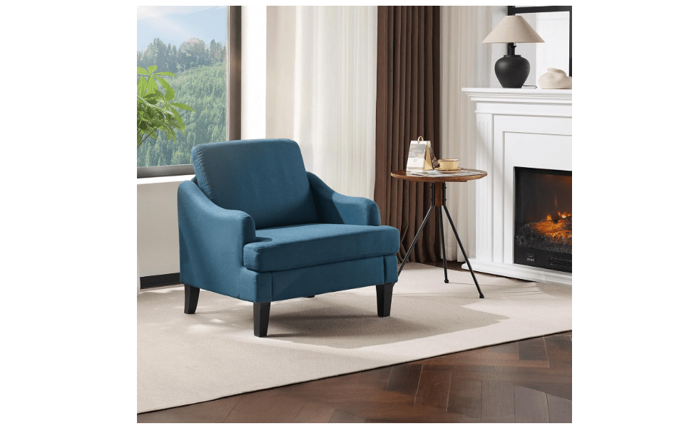  VINGLI Linen Fabric Accent Chair Navy Blue, Modern Upholstered Armchair, Comfy Sofa Chair Living Room Bedroom Furniture for Apartment 