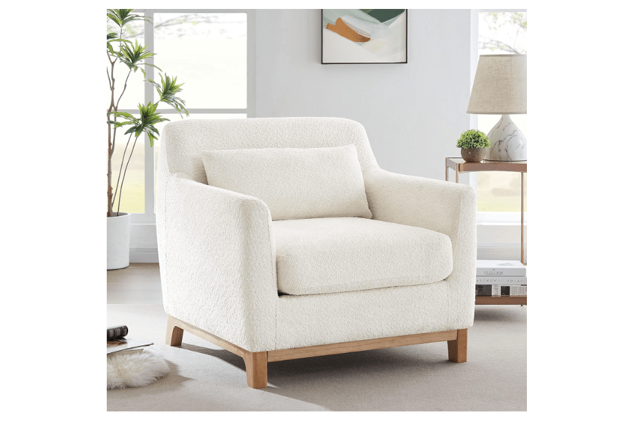  VANOMi Extra Deep Accent Chair, Fabric Upholstered Comfy Reading Armchair for Living Room, Bedroom Single Seat Sofa Chair with Wood Base, Lamb Fabric