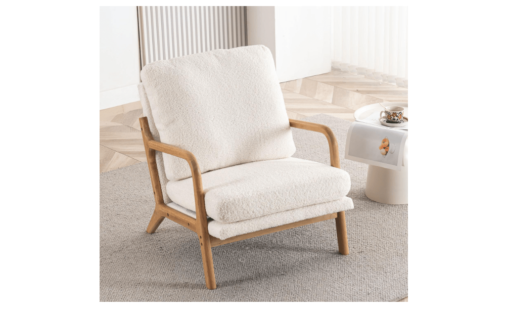  Mixcous Mid Century Modern Accent Chairs for Living Room, 23” Wide Comfy Chair for Bedroom, Small Cozy Sherpa Reading Chairs for Adults, 108° Lounge Arm