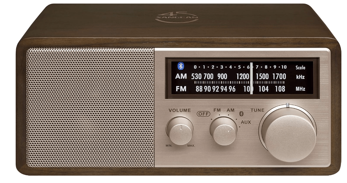  Sangean WR-16SE AM/FM/Bluetooth/Aux-in/USB Phone Charging 45th Anniversary Special Edition Wooden Cabinet Radio (Dark Walnut with Rose Gold)