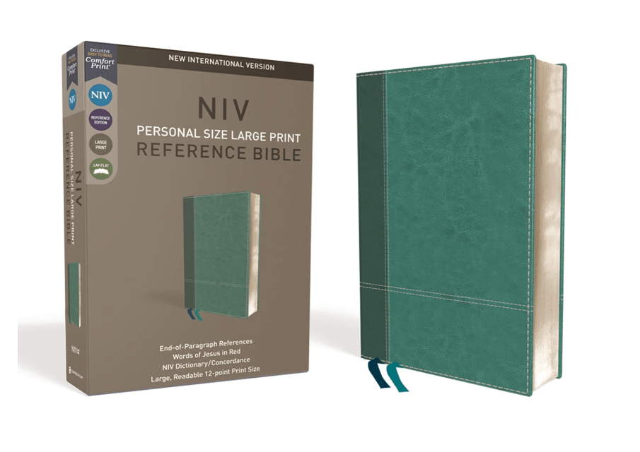 NIV, Personal Size Reference Bible, Large Print, Leathersoft, Teal, Red Letter, Comfort Print