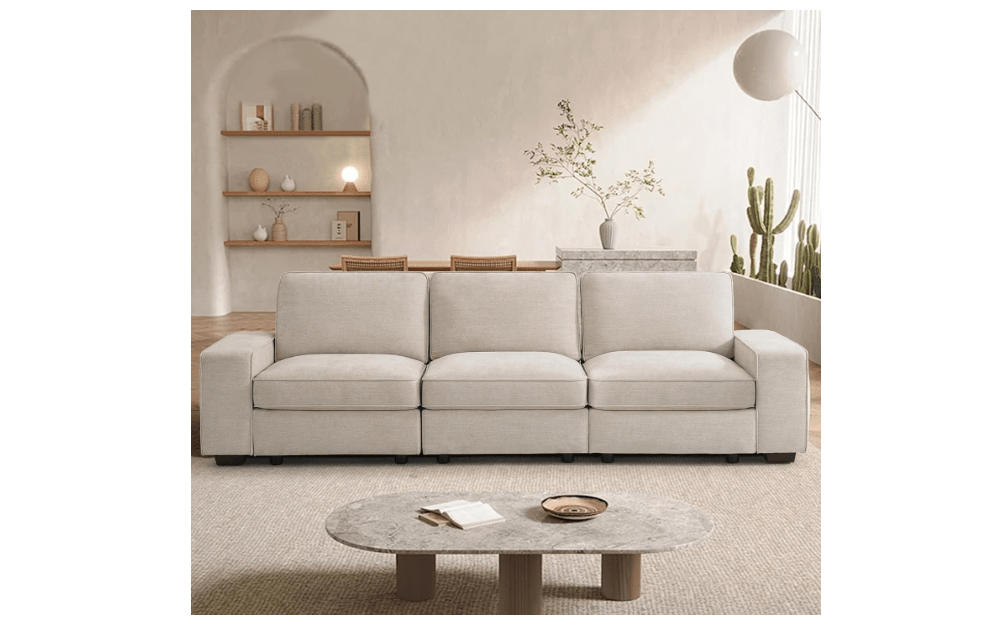  TEKAMON 100" Modular Sofa with Seats Storage, Comfy 3-Seater Chenille Fabric Couch for Living Room, Office, Apart W/Deep Seat, Wide Arms, Side Pockets,...