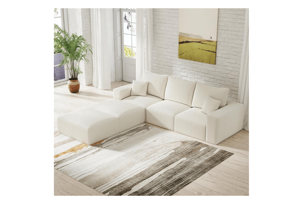 Cloud Sectional Couches for Living Room-113 Beige 3 Seater, Modern Modular L-Shaped Sofa Couch-No Assembly Required, Corduroy Convertible Full Foam...