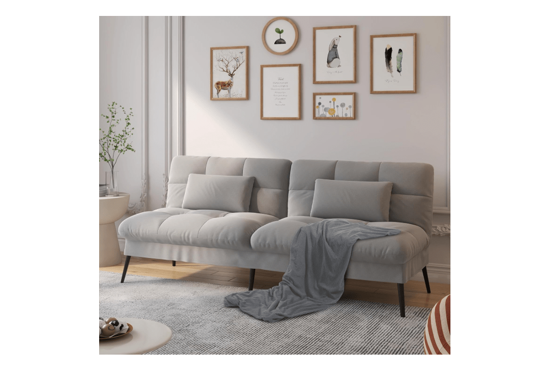  COMHOMA Convertible Sofa Bed,68″Fabric Couch with Adjustable Backrest,Loveseat Recliner Sleeper Living Room Furniture futon Set (Grey)