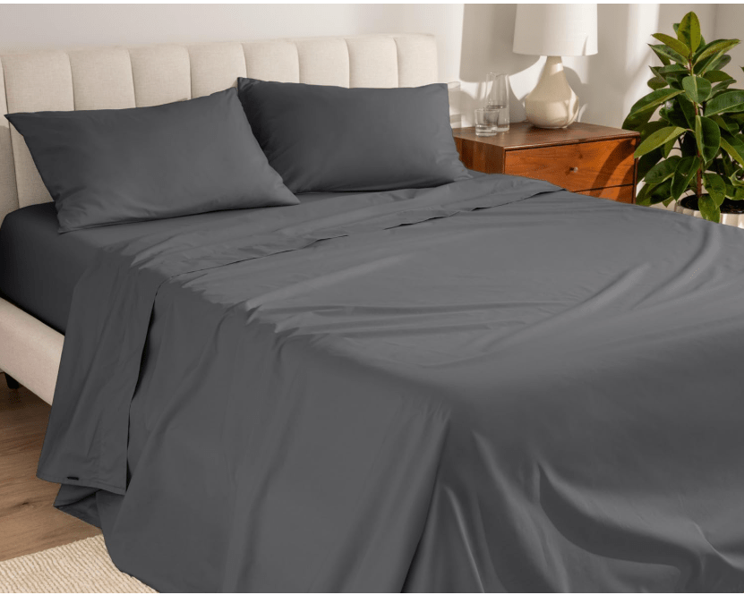 
Bare Home 100% Organic Cotton Queen Sheet Set - Crisp Percale Weave - Lightweight & Breathable - Bedding Sheets & Pillowcases (Queen, Grey)