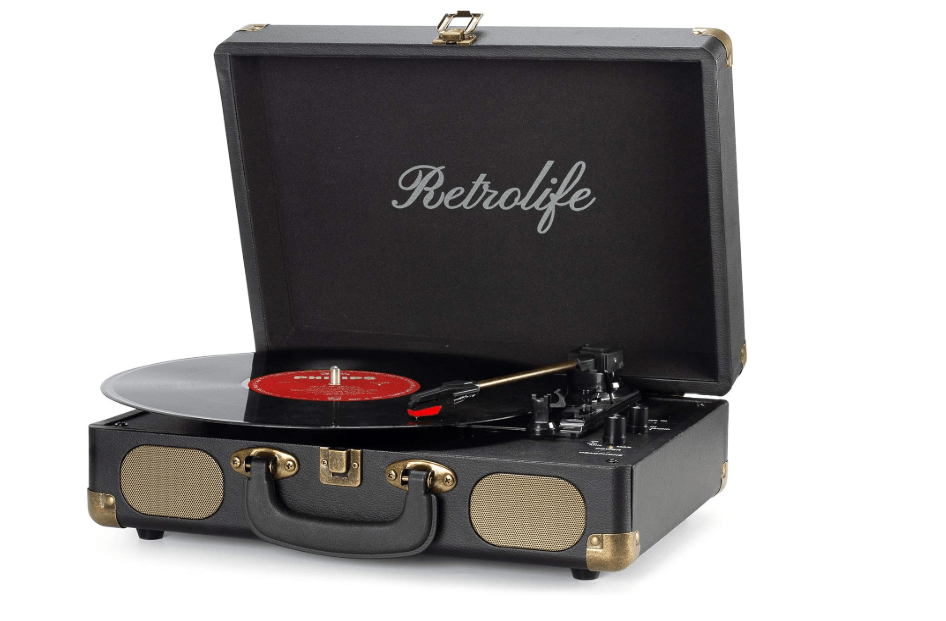
Vinyl Record Player 3-Speed Bluetooth Suitcase Portable Belt-Driven Record Player with Built-in Speakers RCA Line Out AUX in Headphone Jack Vintage Turntable
