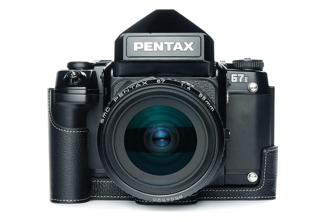  67 II Case, BolinUS Handmade Genuine Real Leather Half Camera Case Bag Cover for Pentax 67II 67 II Film Camera (Black)