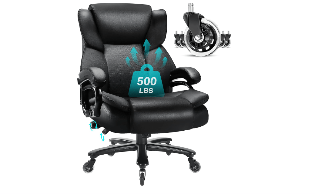 Indulgear 500lbs Big and Tall Office Chair, Heavy Duty Office Chair for Heavy People, High Back Executive Desk Chair with Adjustable Lumbar Support, Quiet