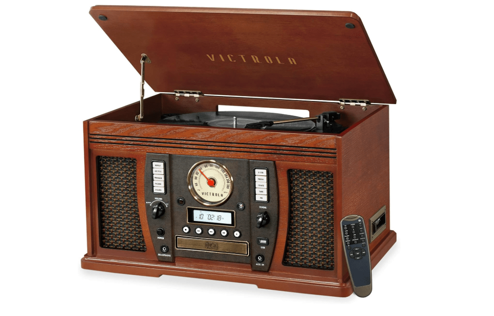  Victrola Aviator 8-in-1 Bluetooth Record Player & Multimedia Center with Built-in Stereo Speakers - 3-Speed Turntable, Vinyl to MP3 Recording, Wireless