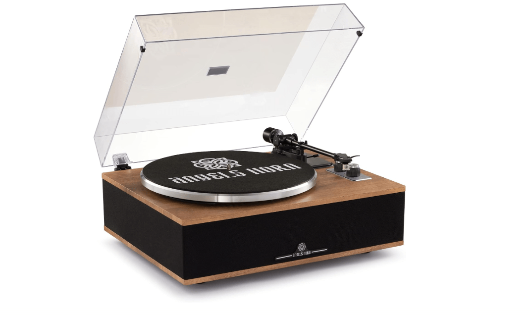  ANGELS HORN Vinyl Record Player, Bluetooth Turntable with Built in Speakers Phono Preamp, High Fidelity Turntables for Vinyl Records with Magnetic Cartridge