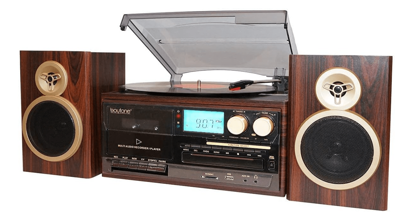 Boytone BT-28SPM, Bluetooth Classic Style Record Player Turntable with AM/FM Radio, CD / Cassette Player, 2 Separate Stereo Speakers