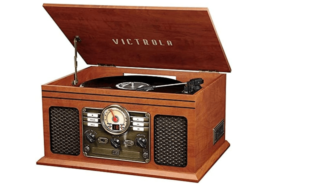  Victrola The Quincy 6-in-1 Bluetooth Record Player & Multimedia Center with Built-in Speakers – 3-Speed Turntable, CD & Cassette Player, AM/FM Radio