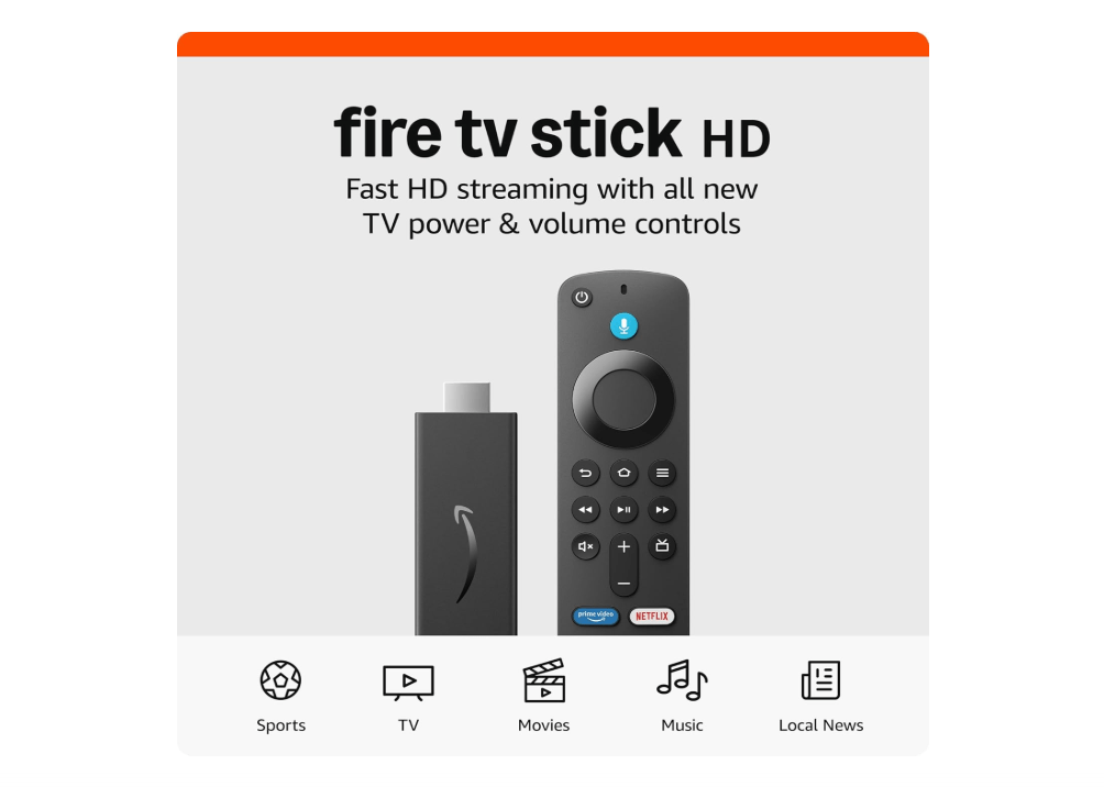 Amazon Fire TV Stick HD (newest model), free and live TV, Alexa Voice Remote, smart home controls, HD streaming