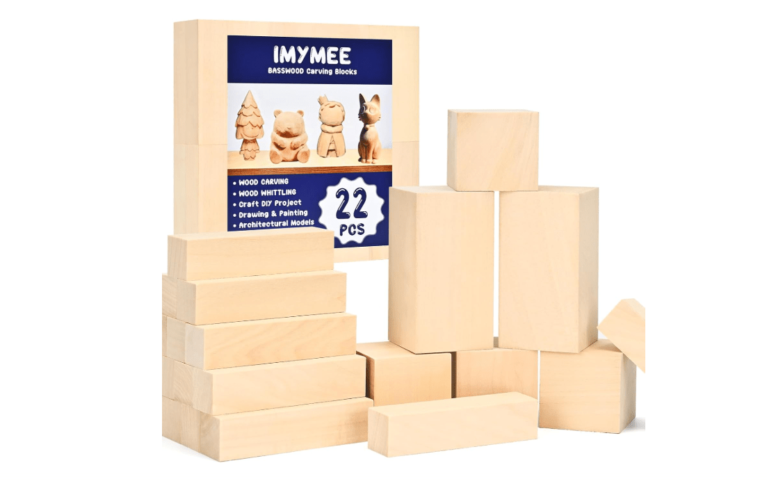 IMYMEE Basswood Carving Blocks, 22 Pieces Wood Carving Blocks with 3 Different Sizes, Smooth Basswood for Carving, Easy to Use for