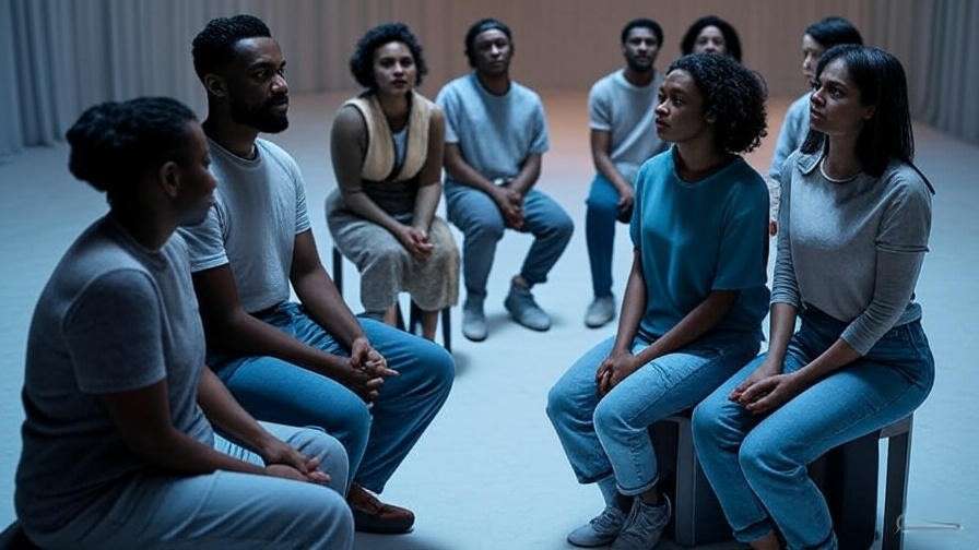 Modern theatre rehearsal showing proxemics and lighting for mood in Shakespearean performance