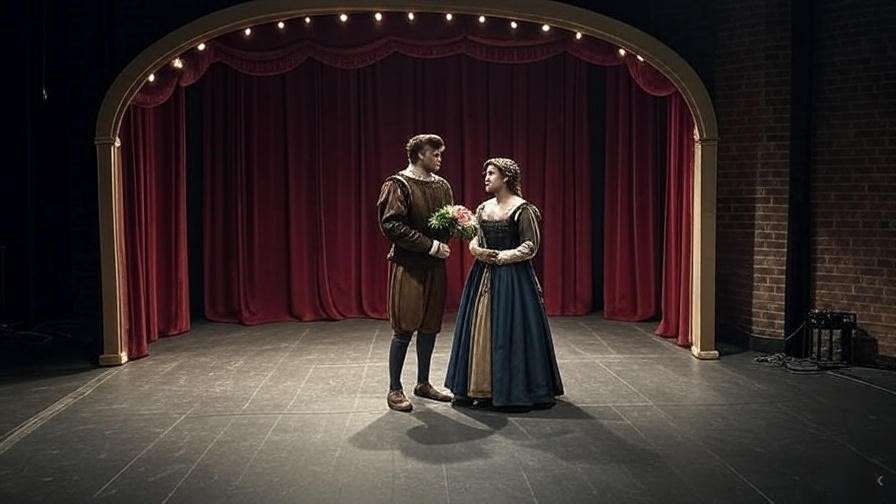 Small theater set design applying Shakespearean stagecraft for practical use