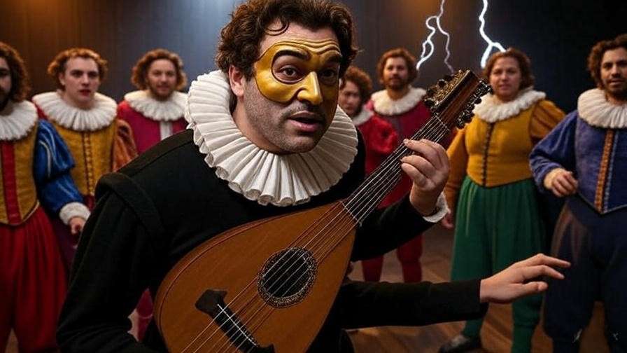 Shakespearean stage with music, dance, and effects illustrating innovations in stage performance techniques