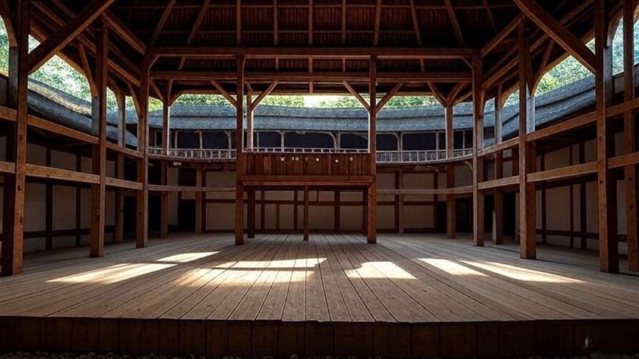 Reconstruction of Shakespeare's Globe Theatre stage illustrating Elizabethan theatrical space limitations
