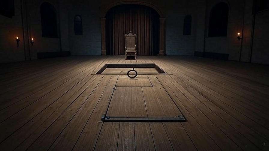 Minimalist props on Elizabethan stage demonstrating Shakespeare's symbolic use of theatrical space