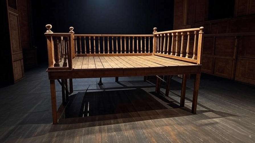Balcony scene setup on Shakespearean stage representing intimate settings in Romeo and Juliet
