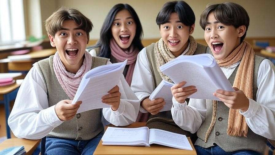 Students engaging in a comedic readers theatre performance of A Midsummer Night’s Dream lovers’ quarrel