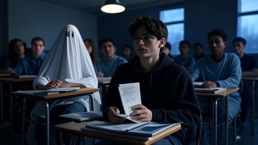 Students performing a readers theatre version of Hamlet’s soliloquy and ghost scene in class