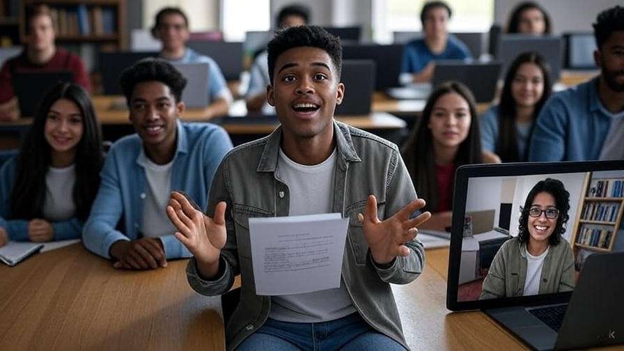 Students participating in a virtual readers theatre session for Shakespeare plays