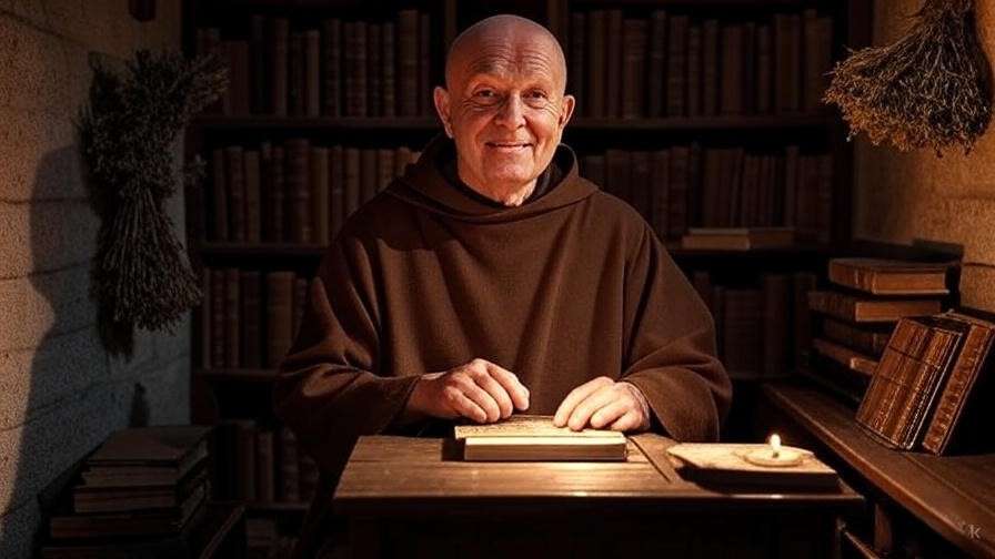 Friar Laurence in his cell with books and herbs in Romeo and Juliet Act 2