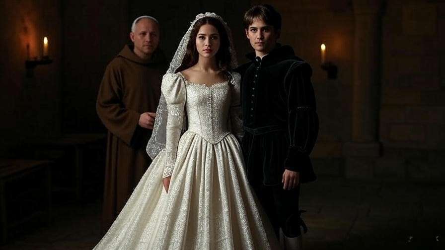 Romeo and Juliet’s secret wedding in Friar Laurence’s cell in Act 2.