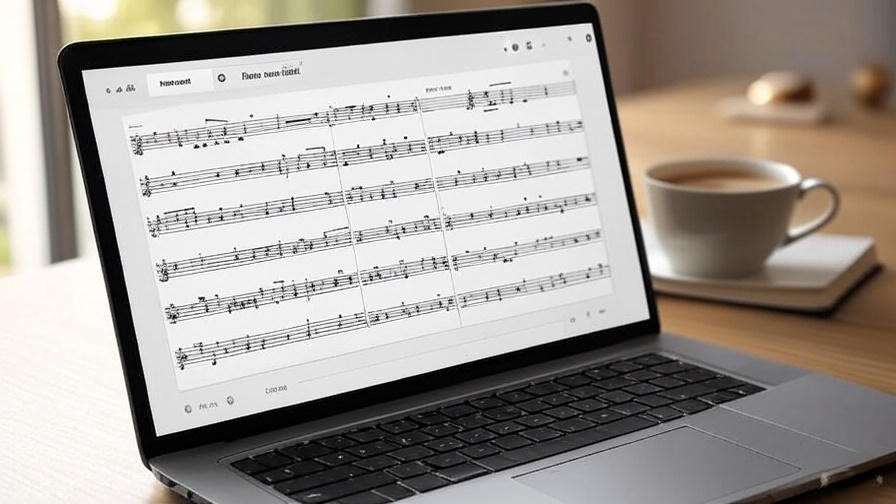 Laptop screen showing an online sheet music platform with Romeo and Juliet scores.