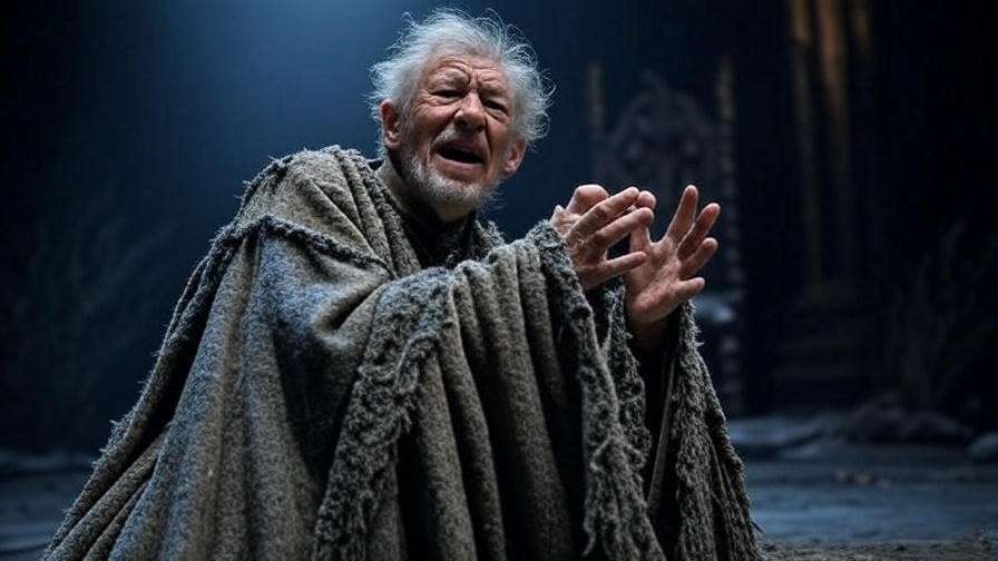 Ian McKellen embodying King Lear's physical frailty and emotional torment on stage