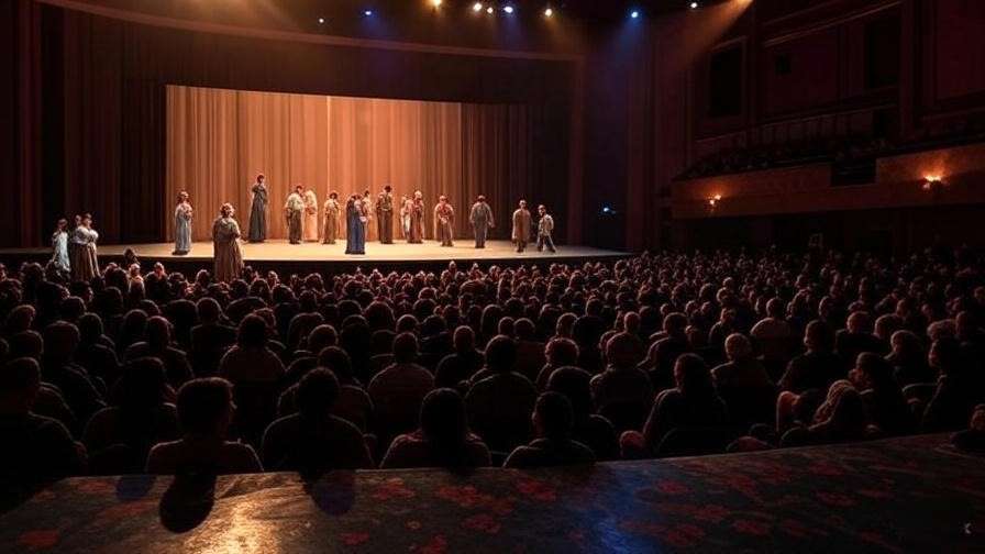 Modern theater stage with actors performing Othello scene showcasing Iago’s ambition