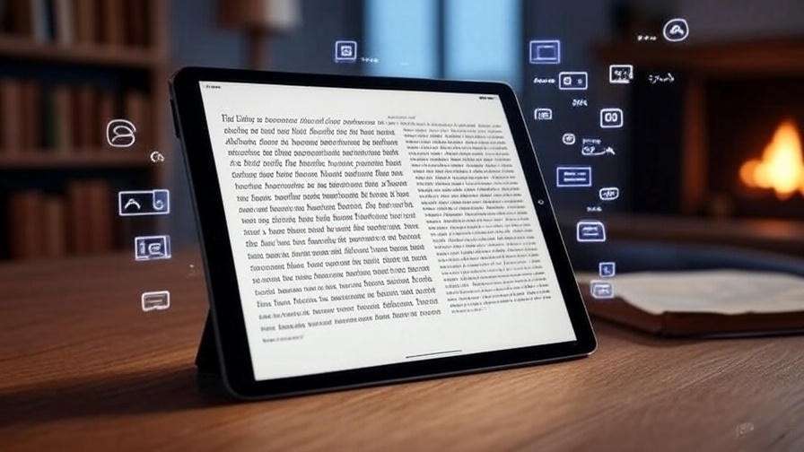 Digital tablet showing Shakespeare e-book for online reading