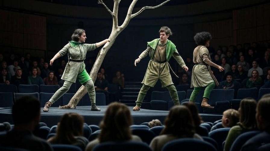 Modern Shakespeare production with minimalist stage and engaged audience