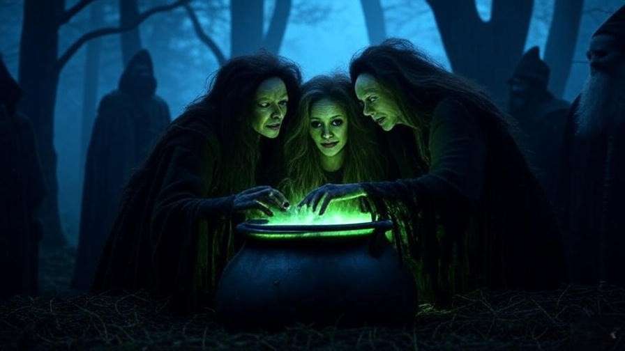 Shakespeare witches foreshadowing in Macbeth dramatic tension scene.