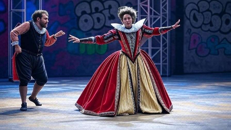 Actors blending ballet and hip-hop in a modern Shakespearean choreography performance